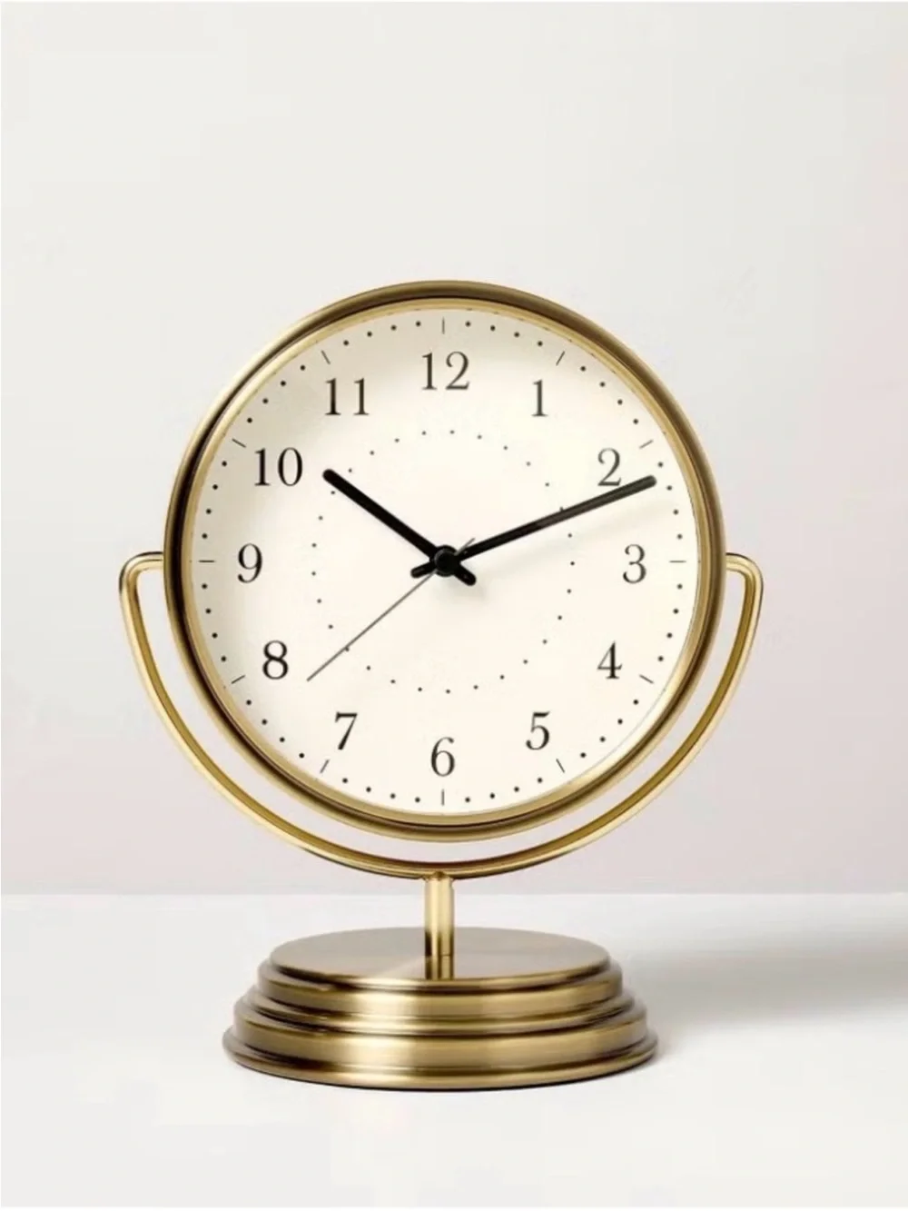 Hearth & Hand Brass Pedestal Vintage Gold Tabletop Clock Battery Operated NEW